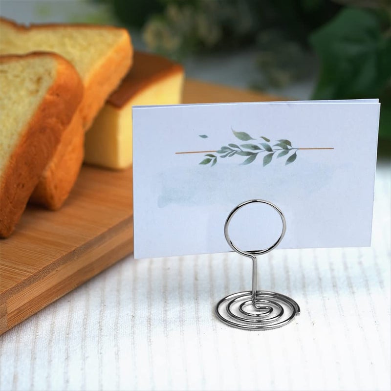 Jofefe 20pcs Mini Place Card Holders, Cute Table Number Holders, Classy Table Card Holder Table Picture Stands, Elegant Wire Photo Holder Menu Memo Clips, Idea for Wedding, Anniversary Partyï¼ˆSilver - Image 1